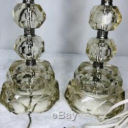 Vintage Paire Cristal Lampes De Table Argent Accents Milieu Du Siècle Moderne High End 19