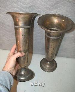 Vintage Paire De L'église En Argent Sterling Autel Vases À Fleurs 13 7/8 Ht. (cu # 906)