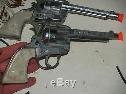 Vintage Paire De Roy Rogers Kilgore Toy Cap Gun Avec Silver Double Holster