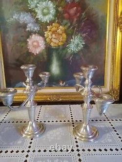 Vintage Paire Frank M Whiting Argent Sterling 3-light Convertible Candelabras 9