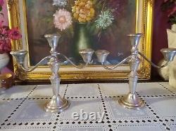 Vintage Paire Frank M Whiting Argent Sterling 3-light Convertible Candelabras 9