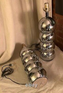 Vintage Paire George Kovacs Stacked Ball Chrome Table Lamp MID Century Modern MCM