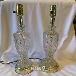 Vintage Paire Heyco Cristal Lampes D'or Hollywood Regency MID Century Moderne Euc