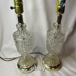 Vintage Paire Heyco Cristal Lampes D'or Hollywood Regency MID Century Moderne Euc