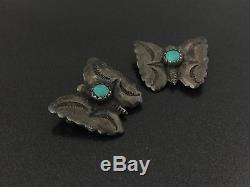 Vintage Petite Sud-ouest Turquoise En Argent Sterling Papillon Broche Paire