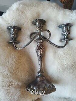 Vintage Silver Plate 3 Twisted Arm Candelabra Paire Chandelier Floral