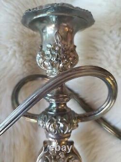 Vintage Silver Plate 3 Twisted Arm Candelabra Paire Chandelier Floral