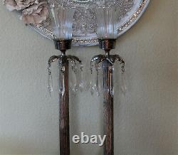 Vintage Silverplate Tall 22 Paire Colonne Chandeliers Supports Prisms Cristaux