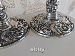 Vintage Solid Silver Paire Orné Solide Chandeliers En Argent
