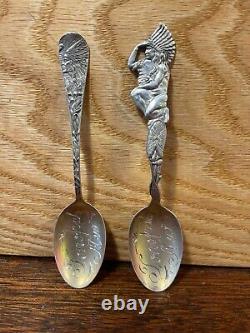 Vintage Sterling Souvenir Spoon Tonopah Nev. Paire De Dépiction Amérindienne