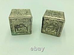 Vtg Judaica Magnifique Paire De Plaques D'argent Boîtiers En Téfiline Bezalel Moshe Murro