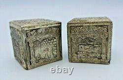 Vtg Judaica Magnifique Paire De Plaques D'argent Boîtiers En Téfiline Bezalel Moshe Murro