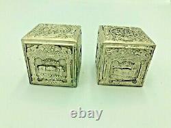 Vtg Judaica Magnifique Paire De Plaques D'argent Boîtiers En Téfiline Bezalel Moshe Murro