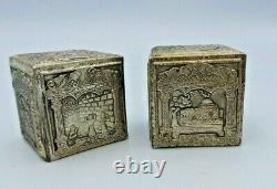 Vtg Judaica Magnifique Paire De Plaques D'argent Boîtiers En Téfiline Bezalel Moshe Murro