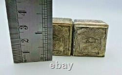 Vtg Judaica Magnifique Paire De Plaques D'argent Boîtiers En Téfiline Bezalel Moshe Murro