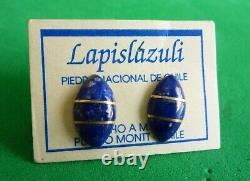 Vtg Lapis Lazuli 970 Collier De Liaison En Argent Sterling Chili Fait À La Main +2 Paires D'oreilles