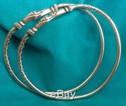 Vtg Paire Ac Bracelets De Bracelet En Argent Sterling Avec Serpent Antillais De La Jamaïque De 56,5 G