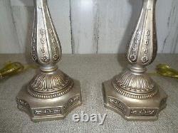 Vtg Paire Heyco Silver & Gold Buffet Lampes Lampes De Table Hollywood Regency 35 Haut