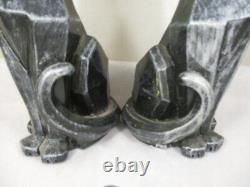 Vtg Set Pair 1961 Universal Staturary Black To Silver Cubist Cat Sculptures Figu
