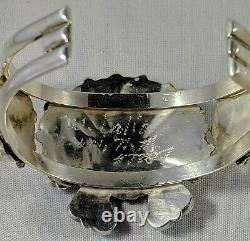 Zuni Sun Visage Bracelet, Argent Sterling Vintage Amérindien Inlay Brace